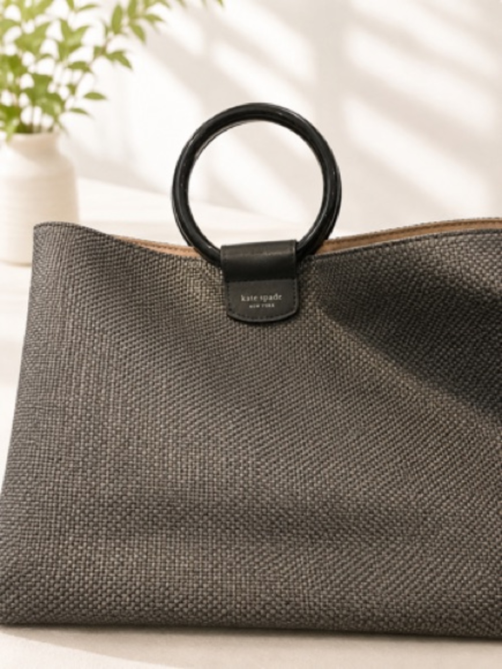 kate spade Black Woven Tote with Ring Handle